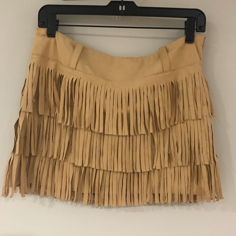 Suede fringe mini skirt